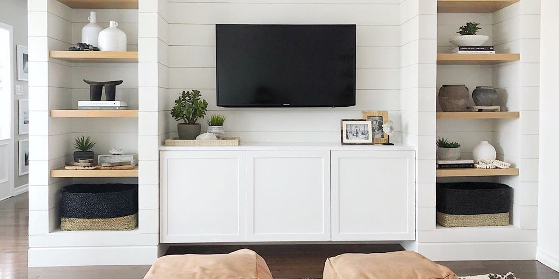 Rustic Charm with Shiplapped Media Built-ins