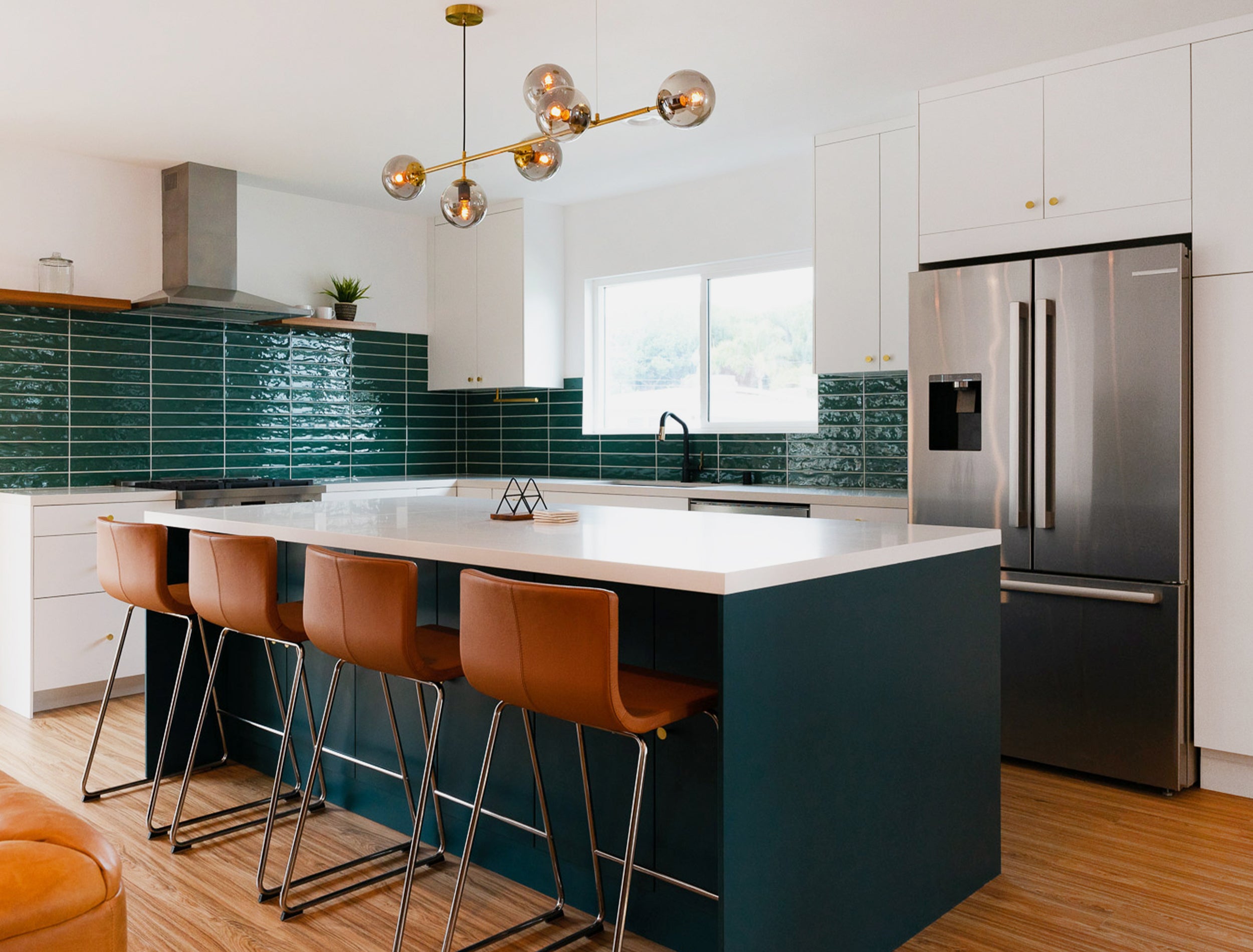 A Summer-Spectacular Green Slab Kitchen