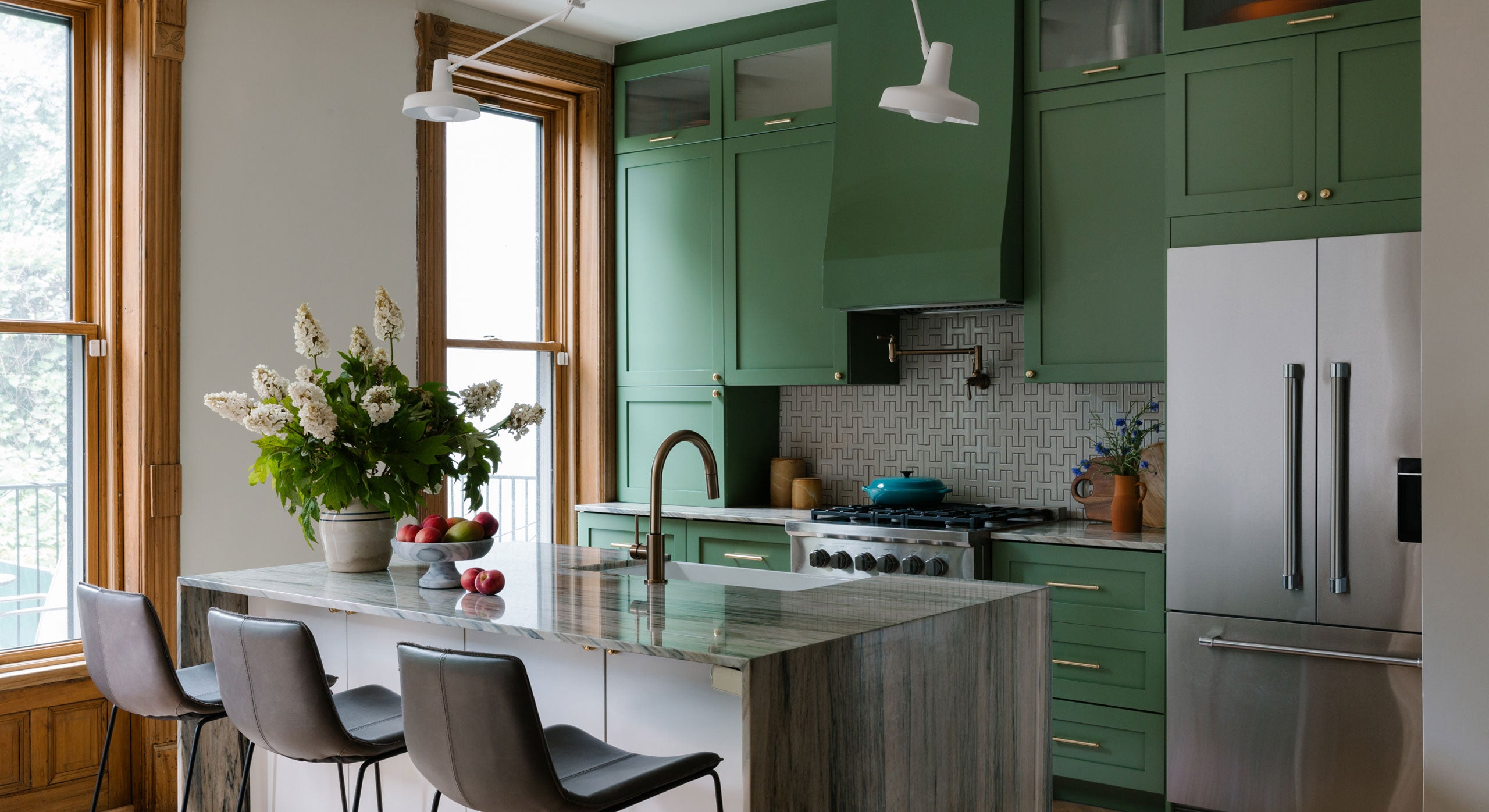 DIY shaker green painted doors