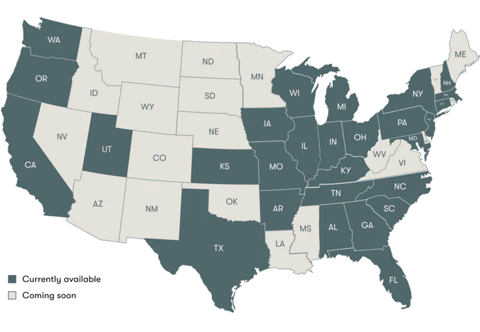 United States map with Caesarstone availability